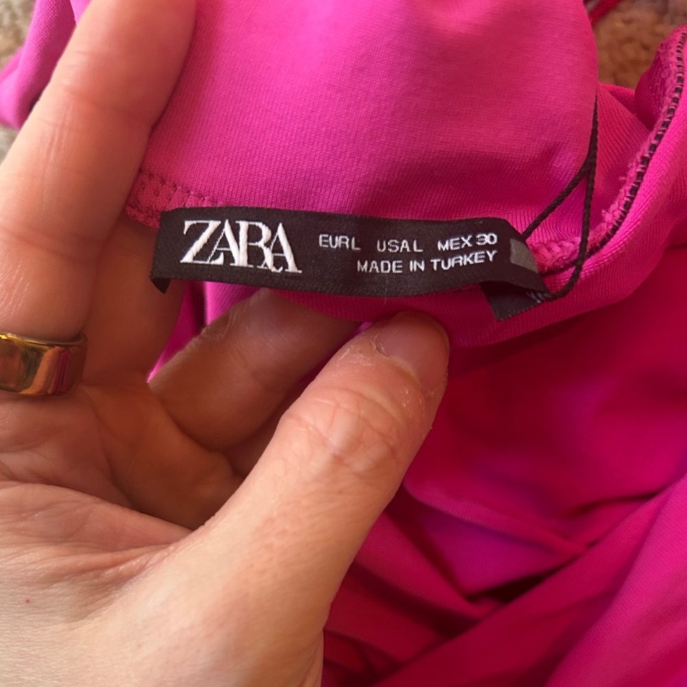 Zara Pink Off Shoulder Ruched Bodysuit NWT Size Large - Picture 5 of 7